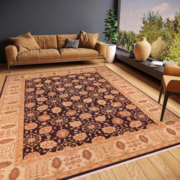 handmade Traditional Kafkaz Chobi Ziegler Aubergine Beige Hand Knotted RECTANGLE 100% WOOL area rug 9 x 12